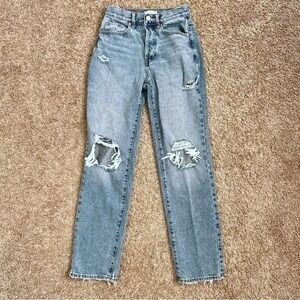 PacSun I‎ Womens Distressed Dad Jeans I Size 24 I Light Wash I Straight Leg